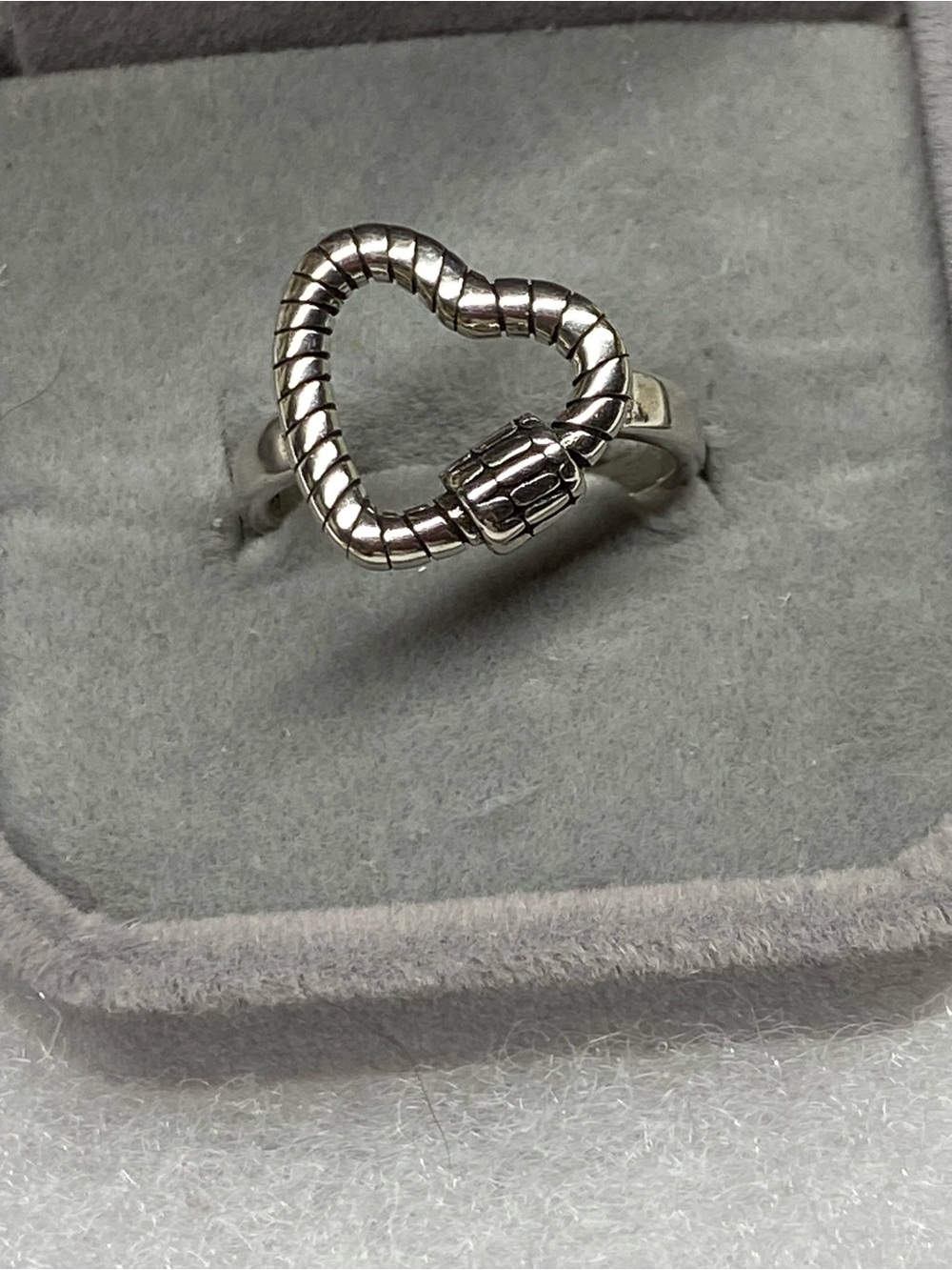 Heart-Shaped Sterling Silver Ring with Coiled Texture